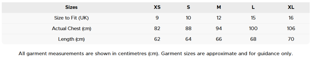 womens tshirt sizing